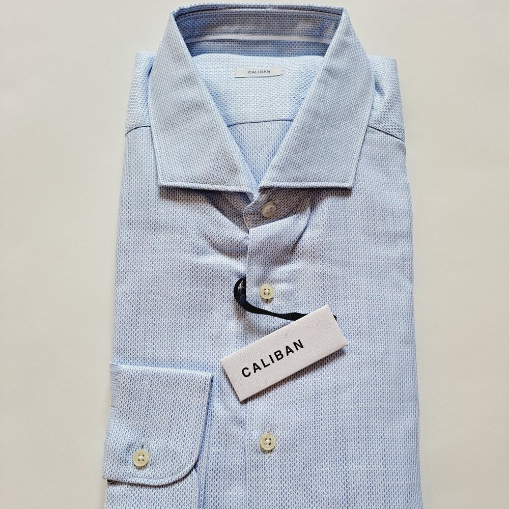NEW Caliban Men's Slim Blue 100% Cotton Shirt Long sleeve Size 43